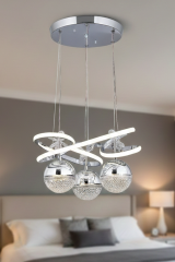 Trian 3 Toplu Krom Renk Sarkıt Led Avize, 3 Renk Işık Özellikli Power Led Avize