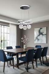 Trian 3 Toplu Krom Renk Sarkıt Led Avize, 3 Renk Işık Özellikli Power Led Avize