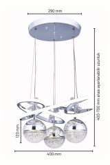 Trian 3 Toplu Krom Renk Sarkıt Led Avize, 3 Renk Işık Özellikli Power Led Avize