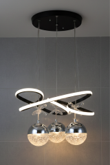 Trian 3 Toplu Siyah Renk Sarkıt Led Avize, 3 Renk Işık Özellikli Power Led Avize