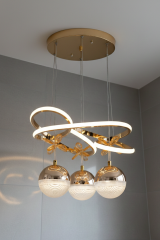 Trian 3 Toplu Gold Renk Sarkıt Led Avize, 3 Renk Işık Özellikli Power Led Avize