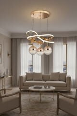 Trian 3 Toplu Gold Renk Sarkıt Led Avize, 3 Renk Işık Özellikli Power Led Avize