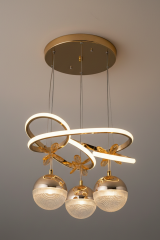 Trian 3 Toplu Gold Renk Sarkıt Led Avize, 3 Renk Işık Özellikli Power Led Avize