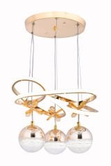 Trian 3 Toplu Gold Renk Sarkıt Led Avize, 3 Renk Işık Özellikli Power Led Avize