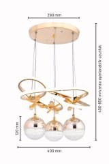 Trian 3 Toplu Gold Renk Sarkıt Led Avize, 3 Renk Işık Özellikli Power Led Avize