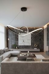 Barok Model Siyah Led Avize, 3 Renk Yanabilen Power Led Avize, Oturma Odasi Salon Yemek Masası Sarkıt Led Avize