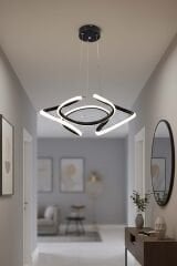 Napoli Serisi Küçük Siyah Sarkıt Avize, 3 Renk Yanabilen Power Led Avize, Modern Salon Oturma Odası Led Avize