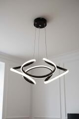 Napoli Serisi Küçük Siyah Sarkıt Avize, 3 Renk Yanabilen Power Led Avize, Modern Salon Oturma Odası Led Avize