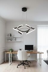 Napoli Serisi Küçük Siyah Sarkıt Avize, 3 Renk Yanabilen Power Led Avize, Modern Salon Oturma Odası Led Avize