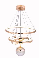 Çember Model Tek Top Gold Renk Sarkıt Led Avize, 3 Renk Yanabilen Power Led Avize