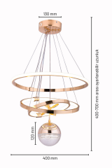 Çember Model Tek Top Gold Renk Sarkıt Led Avize, 3 Renk Yanabilen Power Led Avize