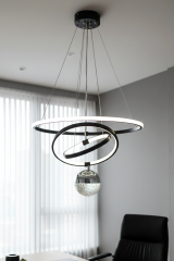 Çember Model Tek Top Siyah Renk Sarkıt Led Avize, 3 Renk Yanabilen Power Led Avize