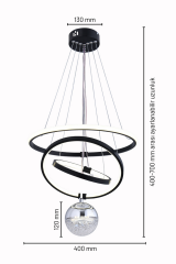 Çember Model Tek Top Siyah Renk Sarkıt Led Avize, 3 Renk Yanabilen Power Led Avize