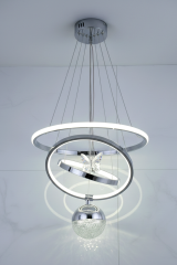 Çember Model Tek Top Krom Renk Sarkıt Led Avize, 3 Renk Yanabilen Power Led Avize