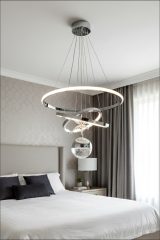 Çember Model Tek Top Krom Renk Sarkıt Led Avize, 3 Renk Yanabilen Power Led Avize