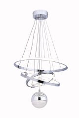 Çember Model Tek Top Krom Renk Sarkıt Led Avize, 3 Renk Yanabilen Power Led Avize