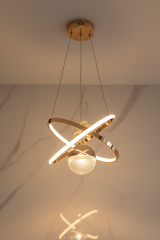 Kıraç Model Tek Top Gold Sarkıt Led Avize, 3 Renk Yanabilen Power Led Avize