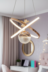 Kıraç Model Tek Top Gold Sarkıt Led Avize, 3 Renk Yanabilen Power Led Avize