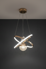 Kıraç Model Tek Top Gold Sarkıt Led Avize, 3 Renk Yanabilen Power Led Avize