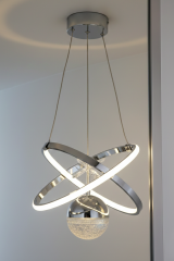 Kıraç Model Tek Top Krom Sarkıt Led Avize, 3 Renk Yanabilen Power Led Avize