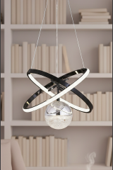 Kıraç Model Tek Top Siyah Sarkıt Led Avize, 3 Renk Yanabilen Power Led Avize