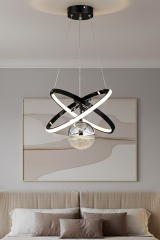 Kıraç Model Tek Top Siyah Sarkıt Led Avize, 3 Renk Yanabilen Power Led Avize