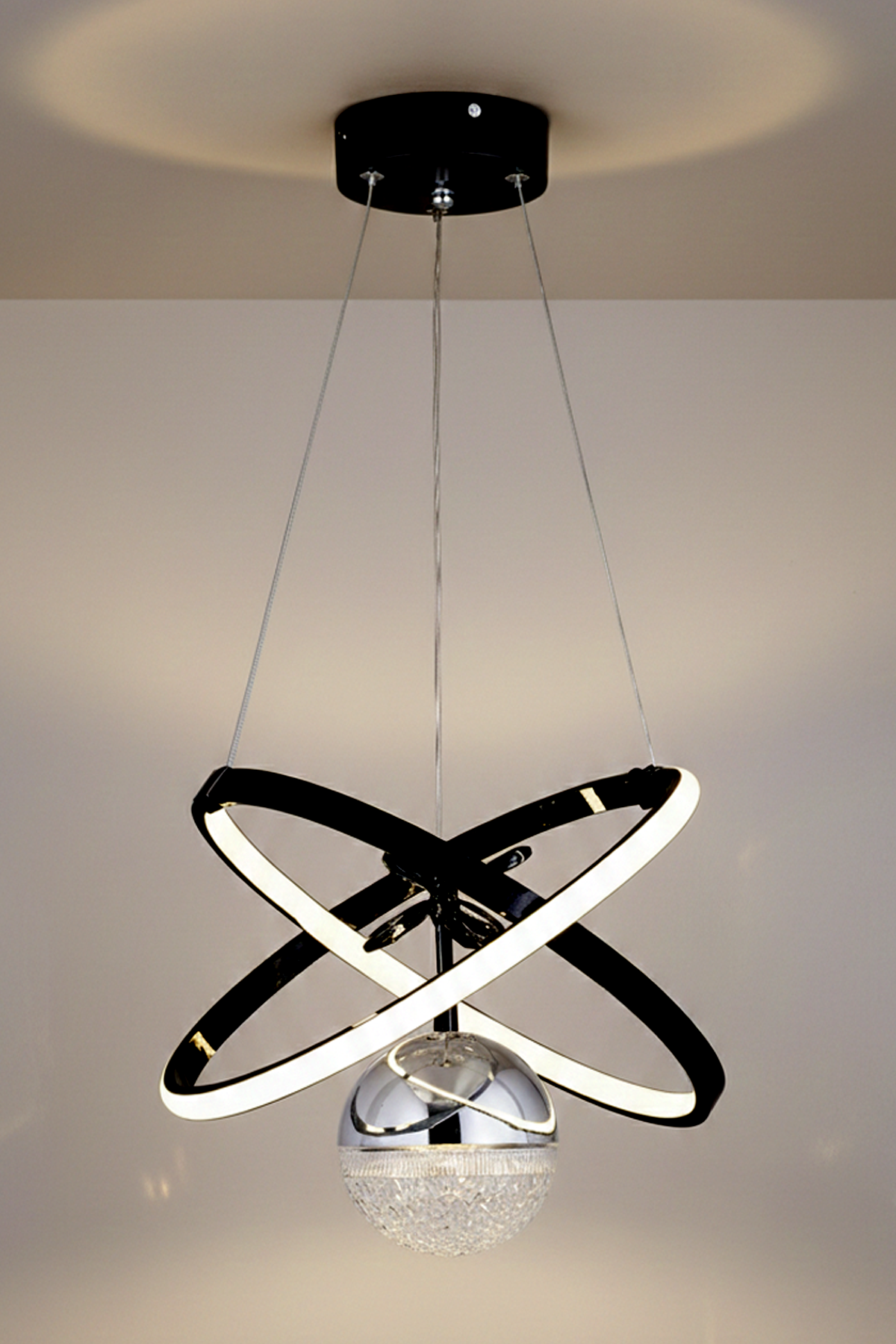 Kıraç Model Tek Top Siyah Sarkıt Led Avize, 3 Renk Yanabilen Power Led Avize