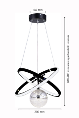 Kıraç Model Tek Top Siyah Sarkıt Led Avize, 3 Renk Yanabilen Power Led Avize