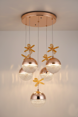 Rosali Serisi 5 Toplu Gold Led Avize, 3 Renk Yanabilen Power Led Avize