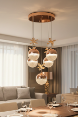 Rosali Serisi 5 Toplu Gold Led Avize, 3 Renk Yanabilen Power Led Avize