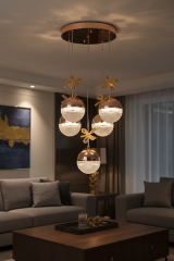 Rosali Serisi 5 Toplu Gold Led Avize, 3 Renk Yanabilen Power Led Avize