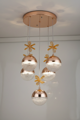 Rosali Serisi 5 Toplu Gold Led Avize, 3 Renk Yanabilen Power Led Avize