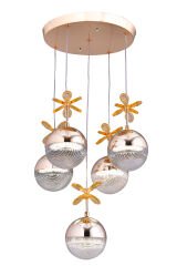 Rosali Serisi 5 Toplu Gold Led Avize, 3 Renk Yanabilen Power Led Avize