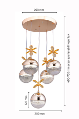 Rosali Serisi 5 Toplu Gold Led Avize, 3 Renk Yanabilen Power Led Avize