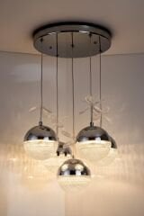 Rosali Serisi 5 Toplu Krom Led Avize, 3 Renk Yanabilen Power Led Avize