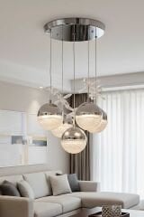 Rosali Serisi 5 Toplu Krom Led Avize, 3 Renk Yanabilen Power Led Avize