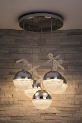 Rosali Serisi 5 Toplu Krom Led Avize, 3 Renk Yanabilen Power Led Avize