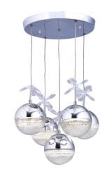 Rosali Serisi 5 Toplu Krom Led Avize, 3 Renk Yanabilen Power Led Avize