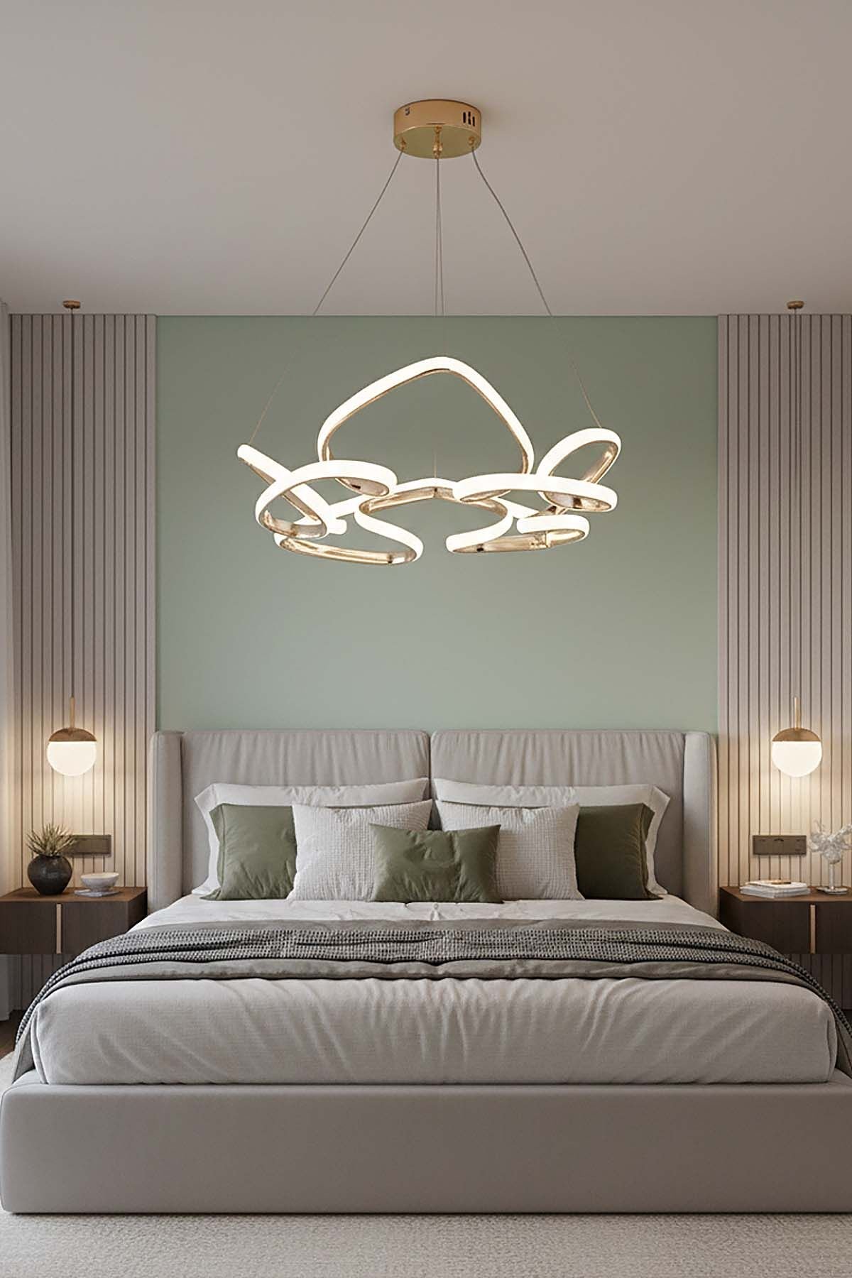 Hale Serisi Büyük Gold Led Avize, 3 Renk Yanabilen Sarkıt Led Avize, Modern Power Led Avize