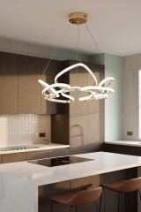 Hale Serisi Büyük Gold Led Avize, 3 Renk Yanabilen Sarkıt Led Avize, Modern Power Led Avize