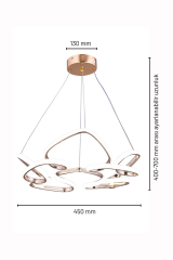 Hale Serisi Büyük Gold Led Avize, 3 Renk Yanabilen Sarkıt Led Avize, Modern Power Led Avize