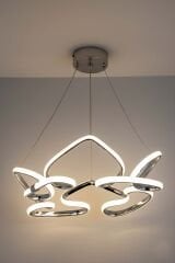 Hale Serisi Büyük Krom Led Avize, 3 Renk Yanabilen Sarkıt Led Avize, Modern Power Led Avize