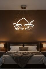 Hale Serisi Büyük Krom Led Avize, 3 Renk Yanabilen Sarkıt Led Avize, Modern Power Led Avize