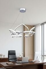 Hale Serisi Büyük Krom Led Avize, 3 Renk Yanabilen Sarkıt Led Avize, Modern Power Led Avize