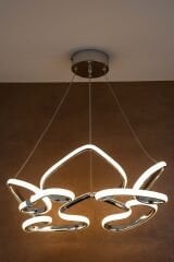 Hale Serisi Büyük Krom Led Avize, 3 Renk Yanabilen Sarkıt Led Avize, Modern Power Led Avize