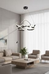 Hale Serisi Büyük Siyah Led Avize, 3 Renk Yanabilen Sarkıt Led Avize, Modern Power Led Avize