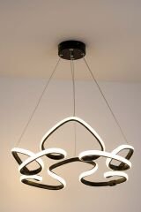 Hale Serisi Büyük Siyah Led Avize, 3 Renk Yanabilen Sarkıt Led Avize, Modern Power Led Avize