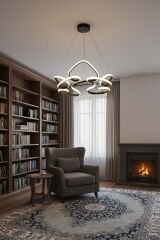 Hale Serisi Büyük Siyah Led Avize, 3 Renk Yanabilen Sarkıt Led Avize, Modern Power Led Avize