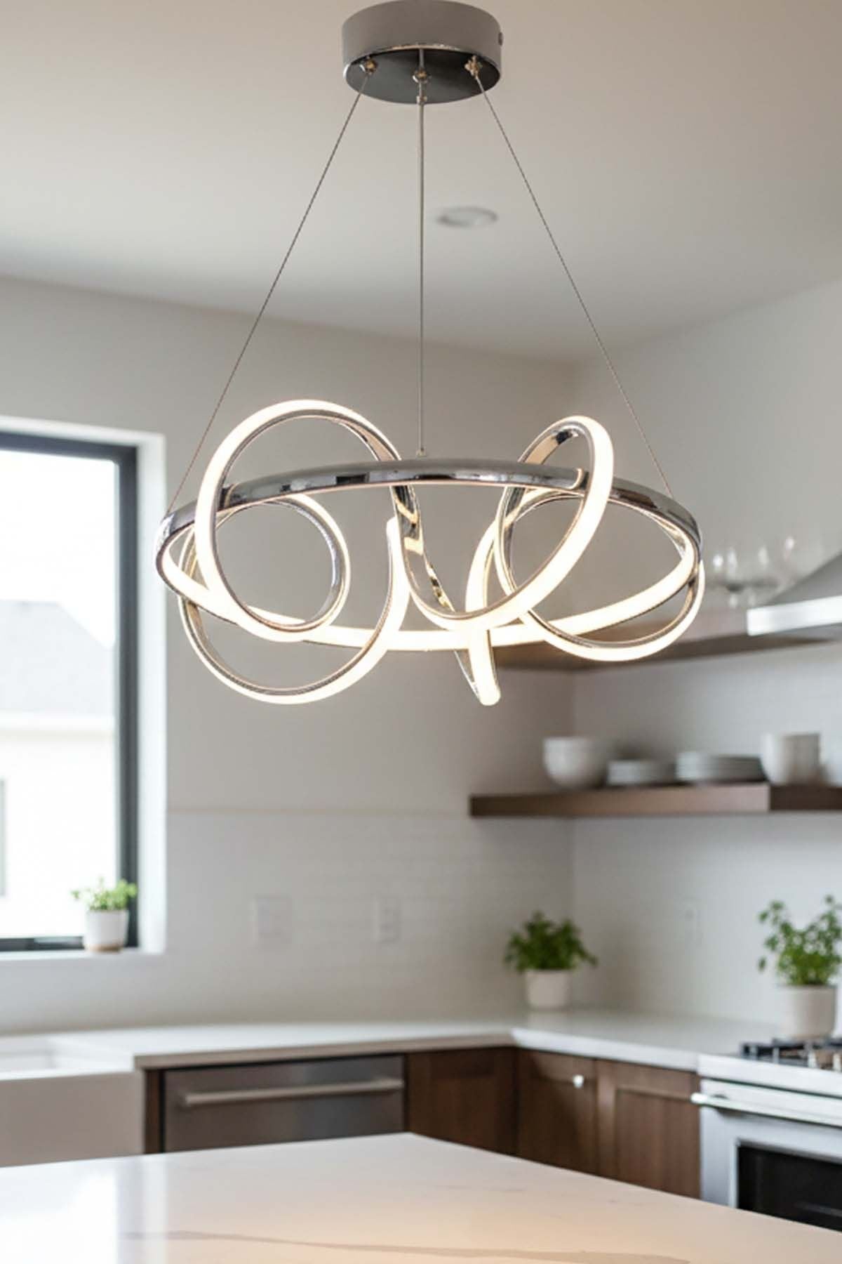 Dart Serisi Krom Büyük Led Avize, Sarkıt Power Led Avize, 3 Renk Yanabilen Led Avize