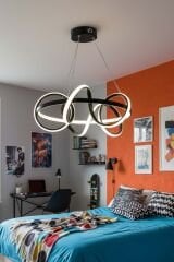 Dart Serisi Siyah Büyük Led Avize, Sarkıt Power Led Avize, 3 Renk Yanabilen Led Avize